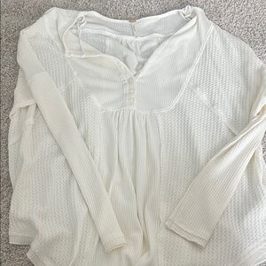 Free People Cream Textured Blouse